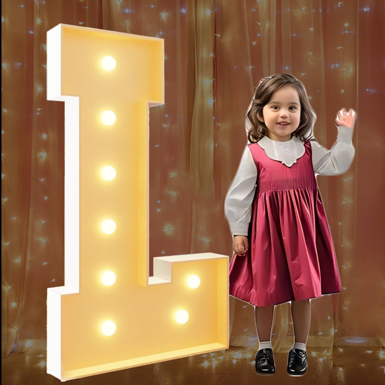 2.3Ft Marquee Light Up Letters L Large Marquee Letters for Birthday Party Decoration Giant Mosaic Letters for Balloons Wedding Decor Light Up Big Block Letters Pre-cut Frame — image 1