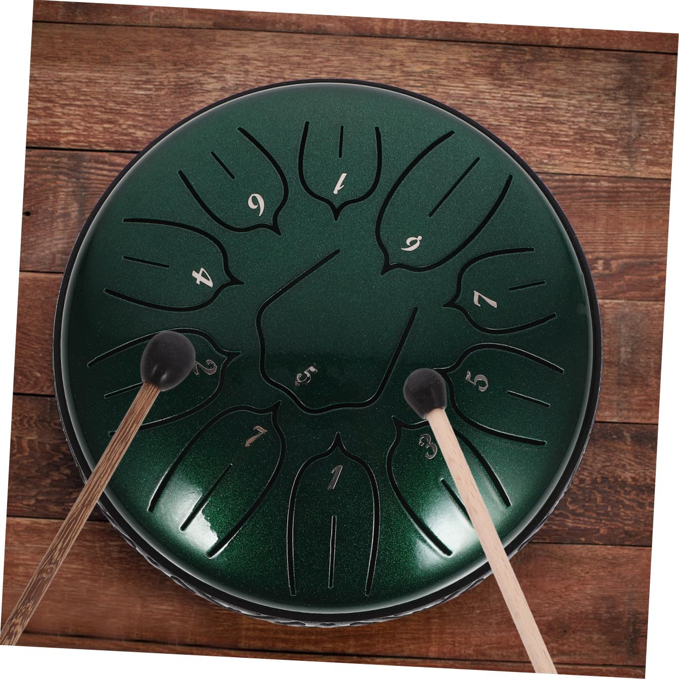 Tamburo Lingua Portatile Note Verde Smeraldo con Bacchette Completo Strumento Percussione per Amanti della Musica per Meditazione e Relax