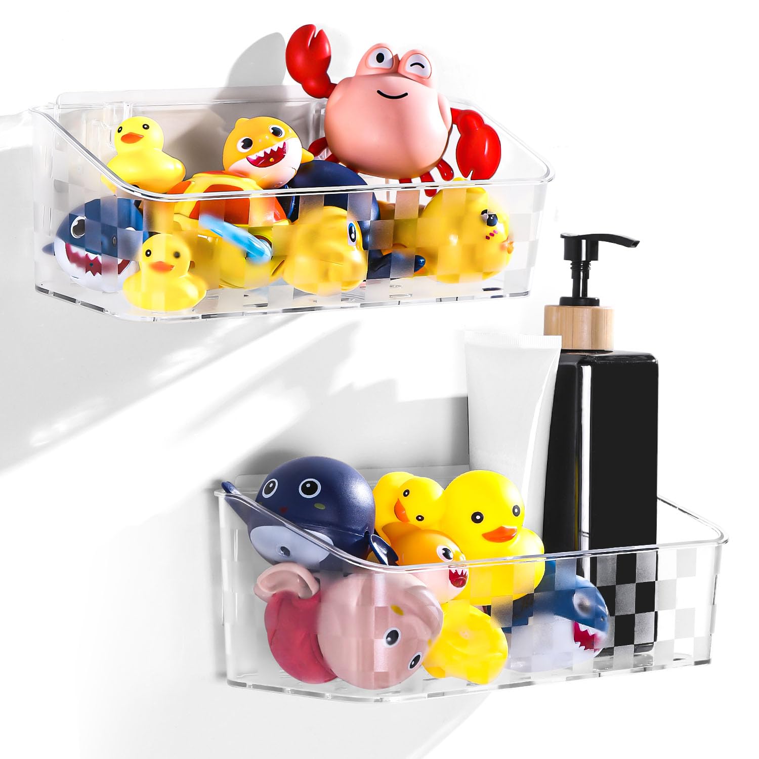 VEGEVIGI Bath Toy Storage Holder For Bathtub Wall Mounted Shower Bath Tub Baby Toy Organizer Hanging Clear Plastic