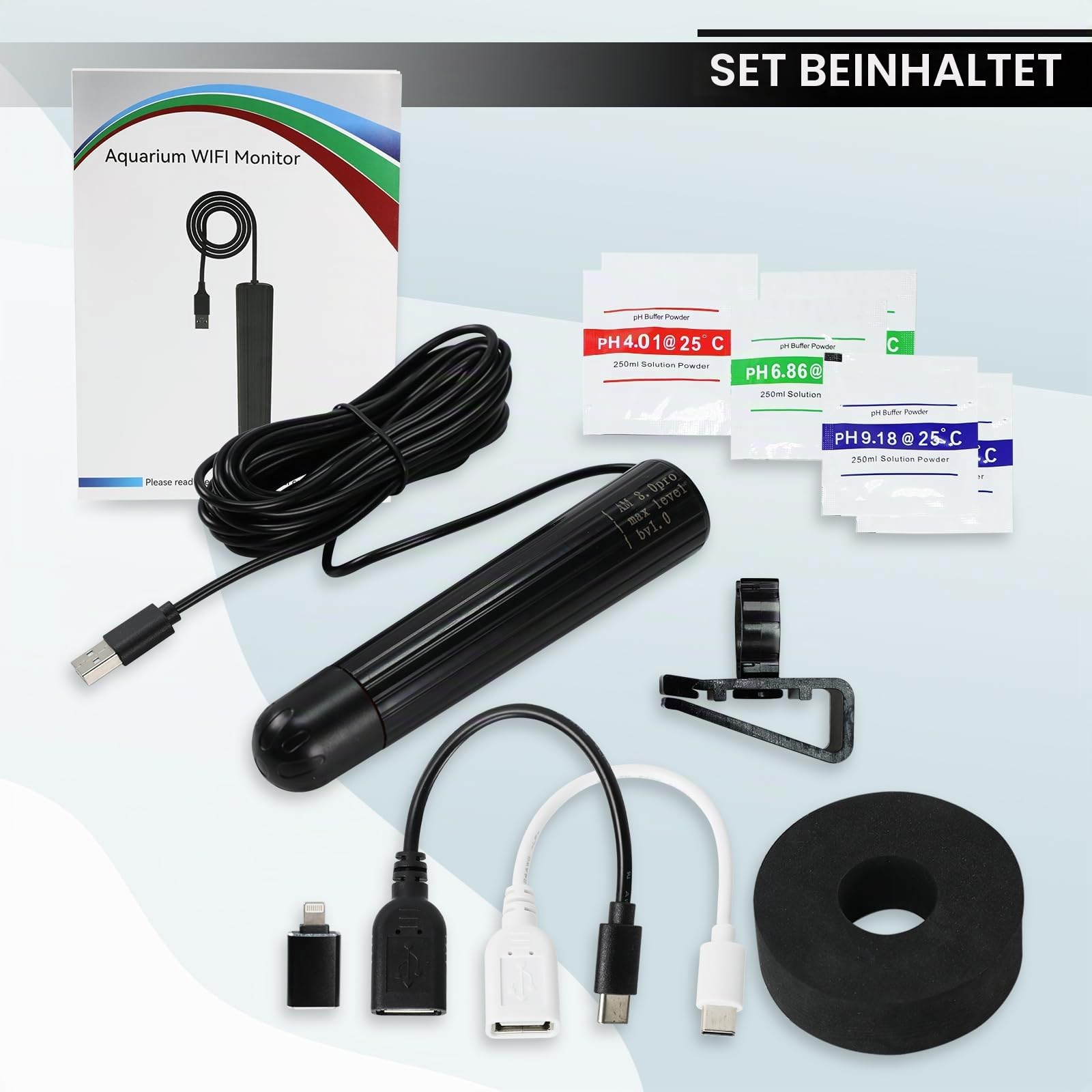 WiFi Wasserqualitätstester 7-in-1 Smart Water Quality Monitor Sonde Monitor pH/ORP/TDS/EC/Salzgehalt/SG/Temperatur für Aquarium, Aquarium, Aquarium, Hydrokultur, Aquakultur, Echtzeit-Datenüberwachung