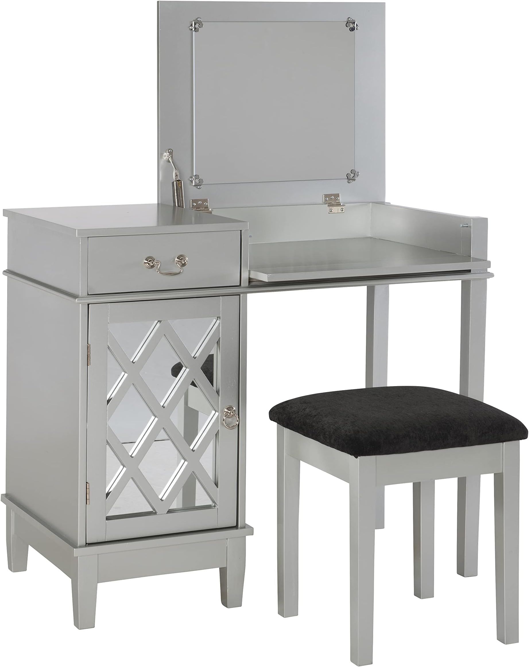 Linon Sandra Lattice Silver Vanity Set, 30" x 36" x 18"