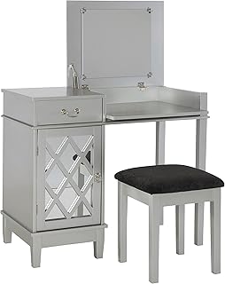 Linon Sandra Lattice Vanity Set, Silver