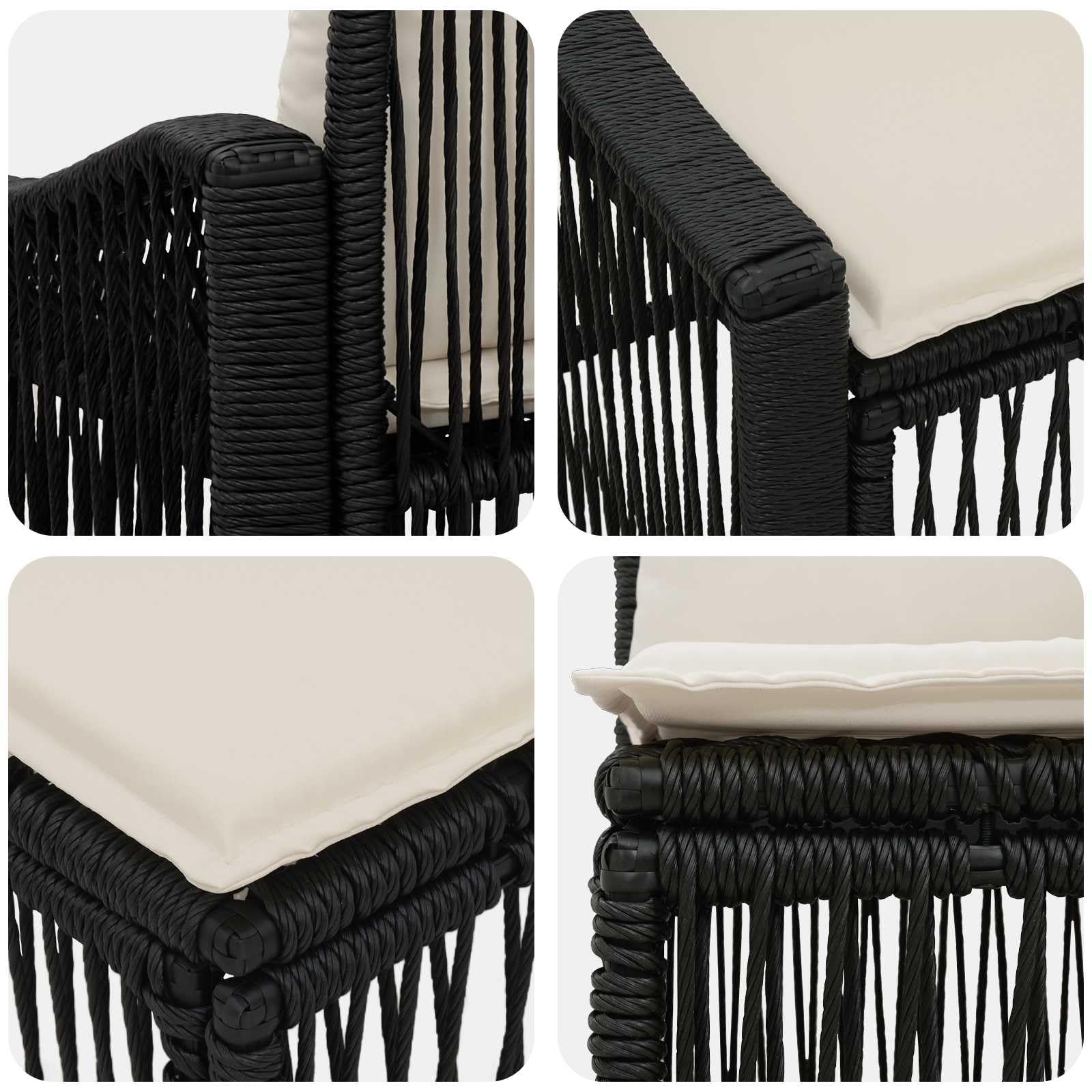 Ensemble de canapé de Jardin 6 Places en polyrotin Noir, Design modulaire avec Coussins et Patins réglables, idéal terrasse Balcon Patio pour détente extérieure