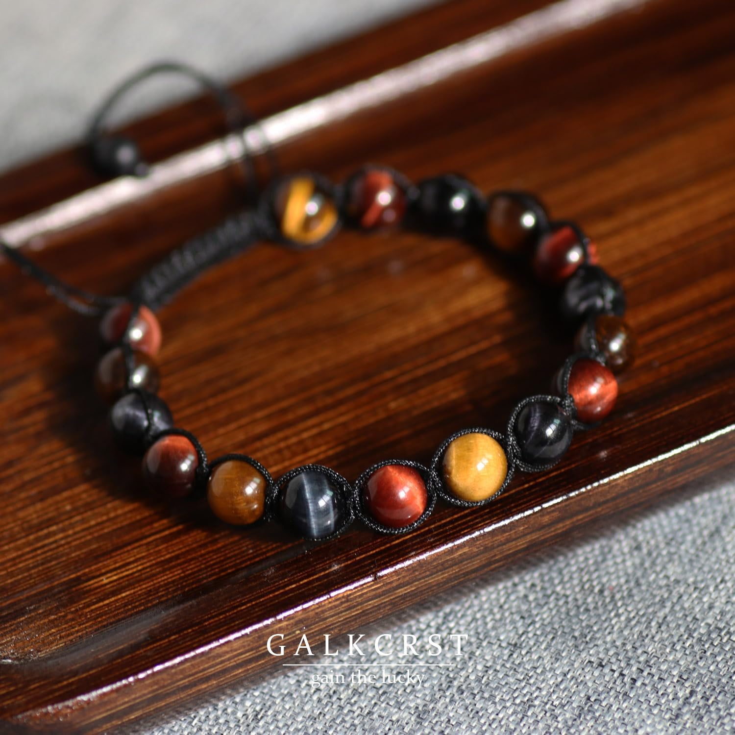 Tigers Eye Bracelet for Men - Natural Yellow, Blue & Red Tiger's Eye Stones - Adjustable Braided Healing Crystal Bracelet for Confidence & Courage - Protection Jewelry Gift