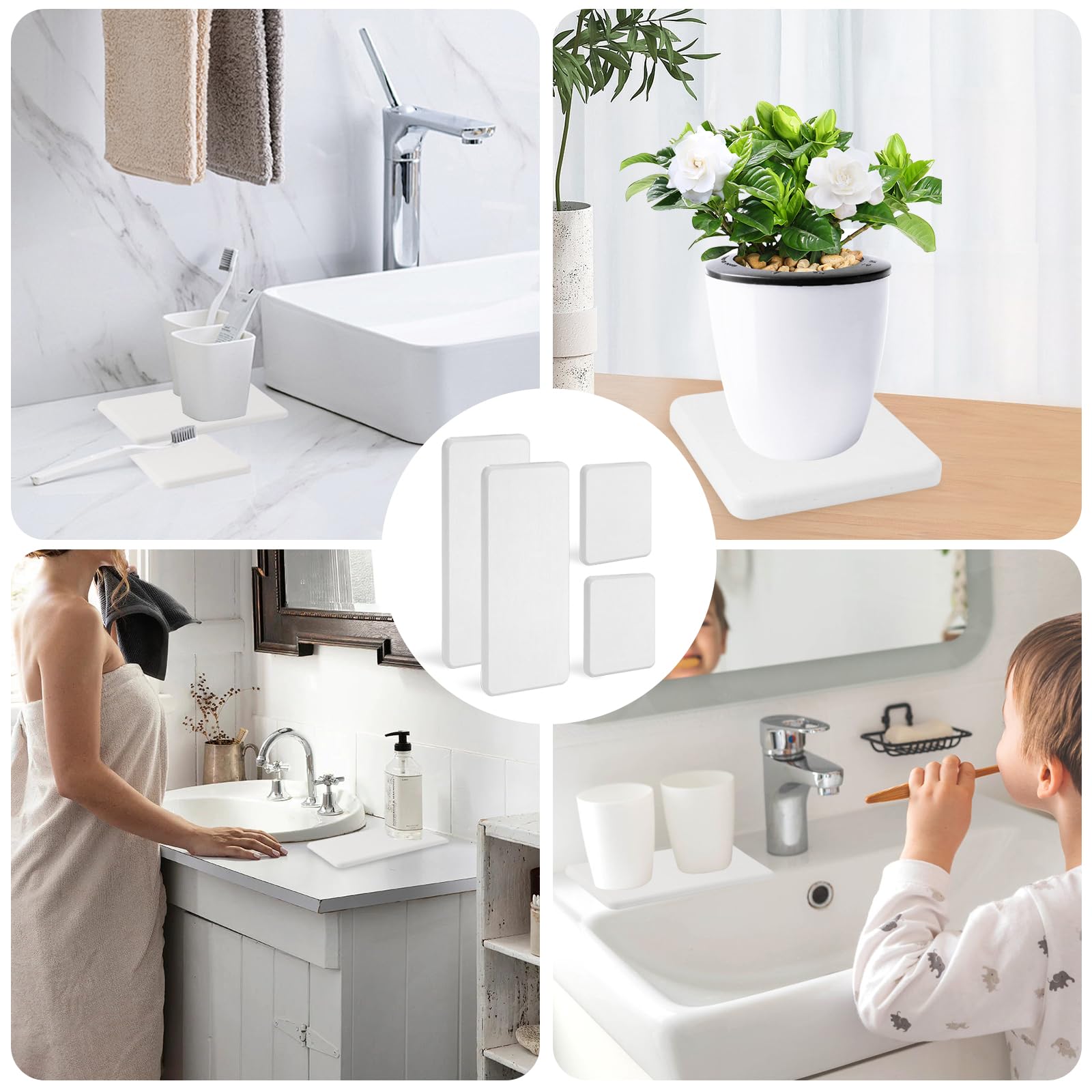Posavasos Absorbentes De Diatomeas 4 Piezas, Bandejas De Piedra Absorbente De Agua, Secado Rápido Baño