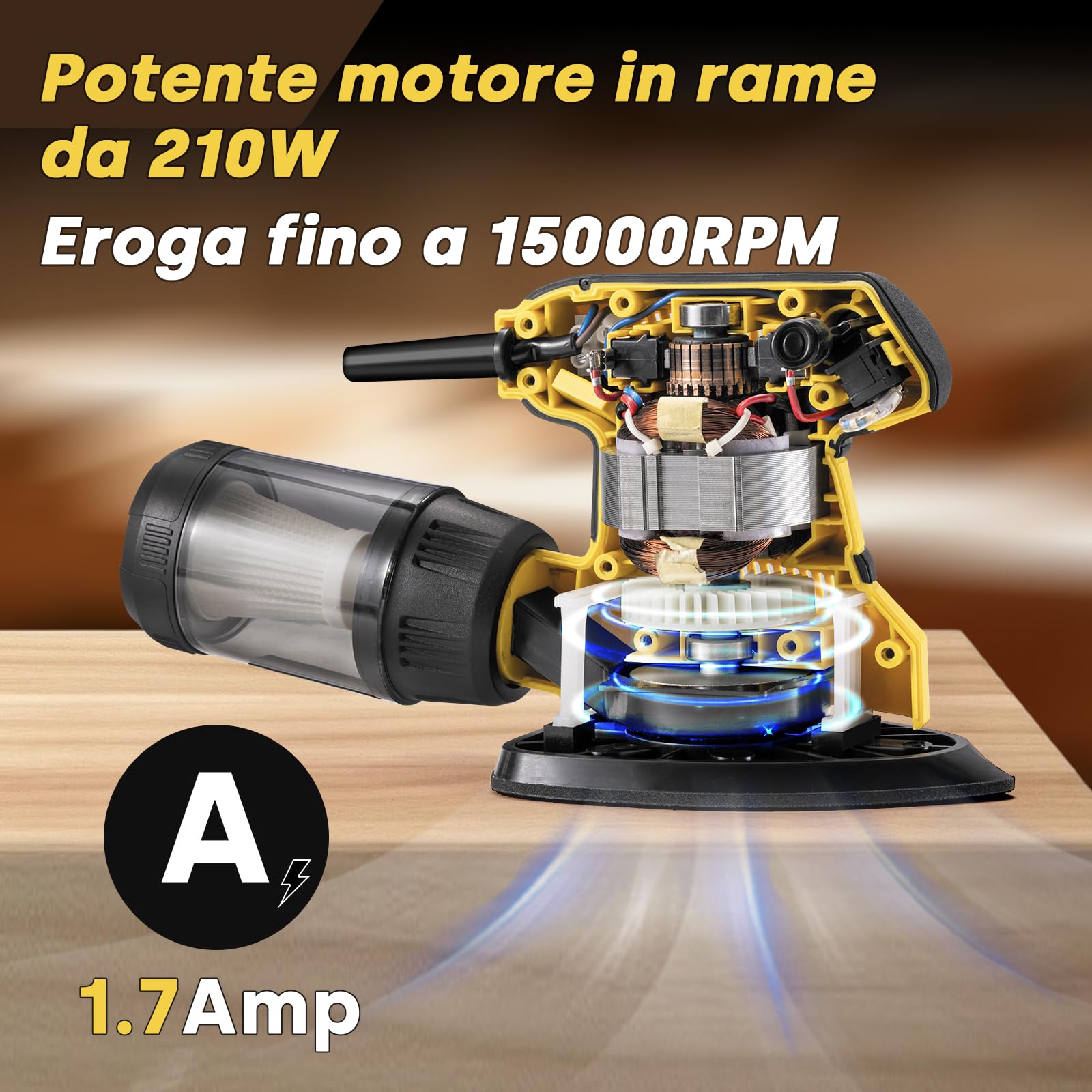 Enventor Levigatrice Mouse 210W, Levigatrice per Legno 15000RPM, 16PCS Carta Vetrata(80, 120, 180, 240), Contenitore Polvere, Levigatrici di Precisione per Levigare e Lucidare Legno e Metallo