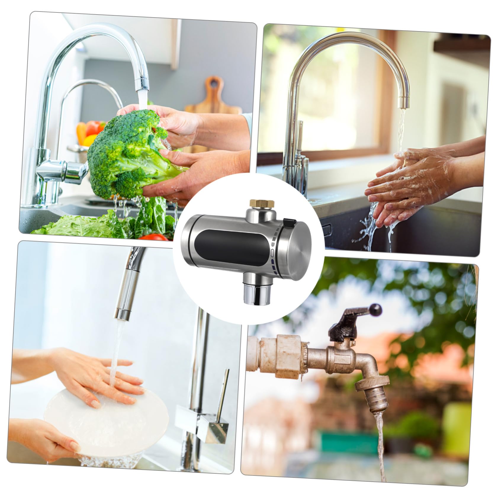 Grifo Instantáneo 220 V 3000 W Pantalla LED en Acero | Control de Temperatura, Bobina Integrada, Rotación 360°, Instalación Sencilla, 1 Juego para Cocina y Jardín