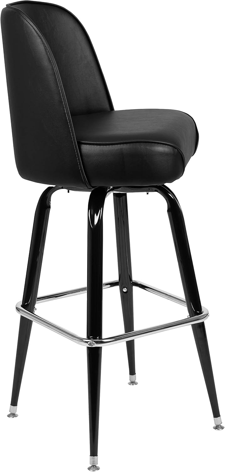 Flash Furniture James 2 Pack Metal Barstool with Upholstered Swivel BucketSeat and Integrated Footrest