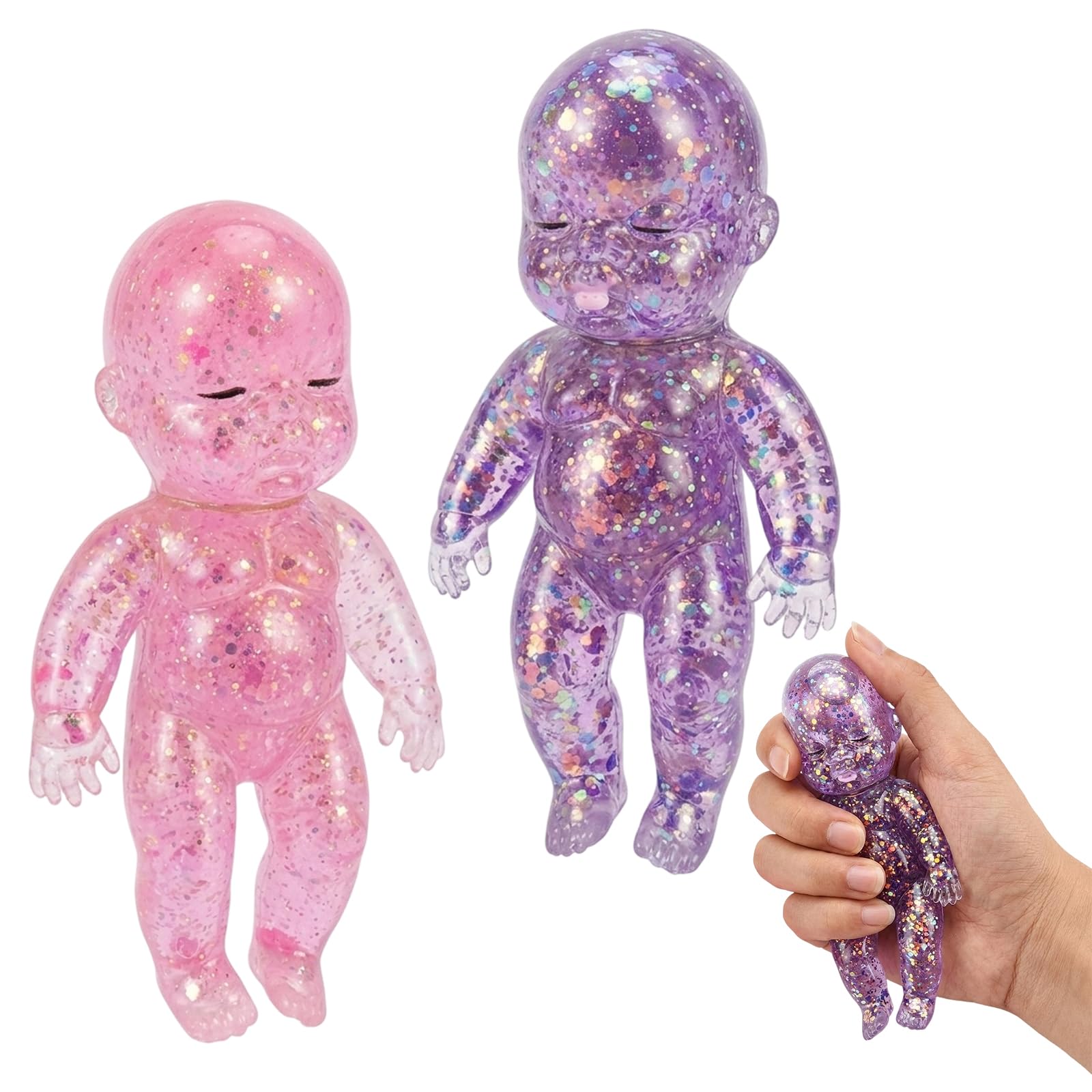 2 PCS Babies Squishy, Squishy Babies, Sugar Babies Squishies, Travel Companions and Quick Rest Glitter Babies Doll Squishies with Sugar Filled Design