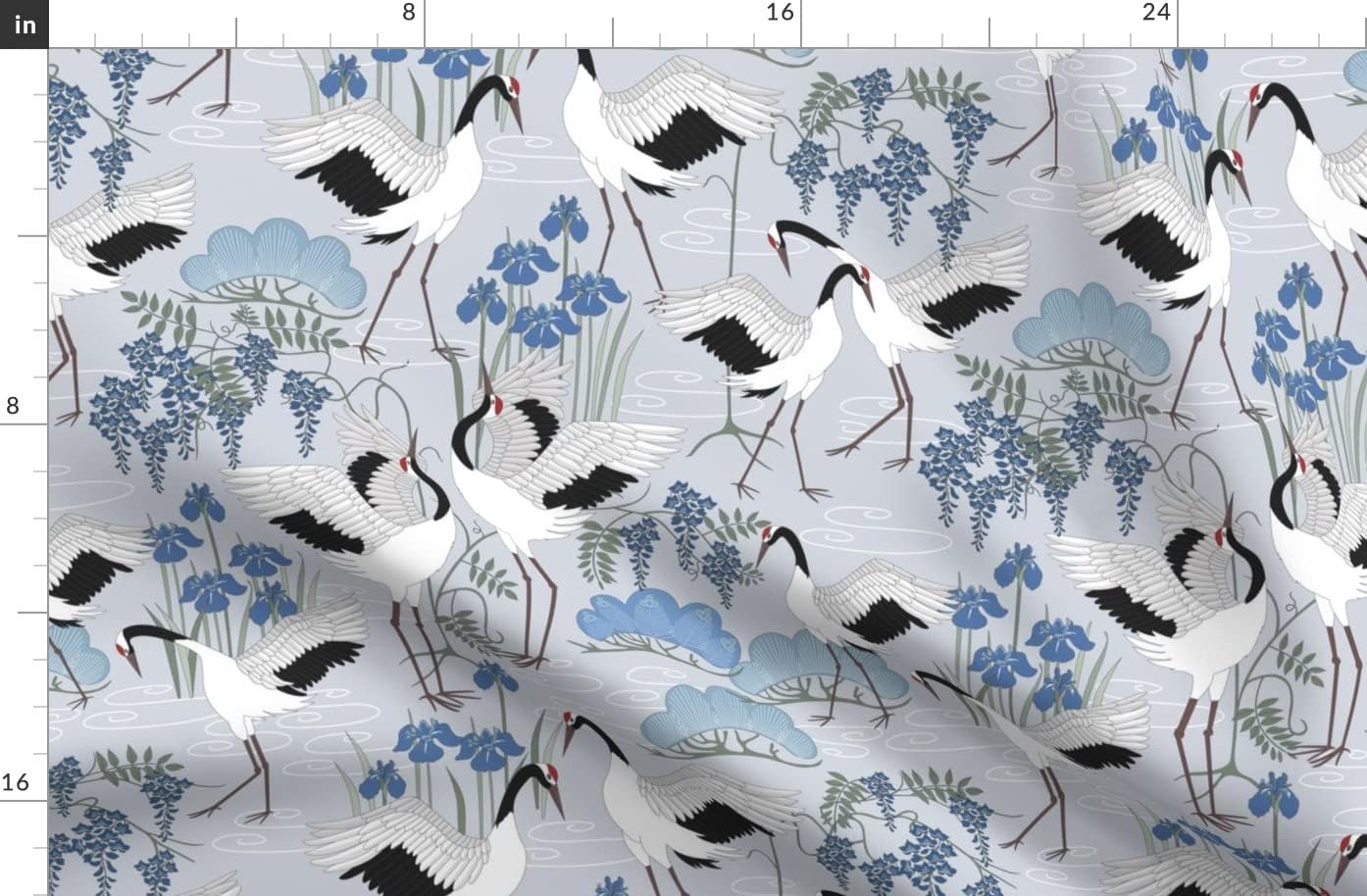 Spoonflower Fabric - Snow Dance Blue Birds Japanese Dancing Cranes Printed on Organic Cotton Sateen Fabric by The Yard - Sewing Quilting Apparel Home Decor