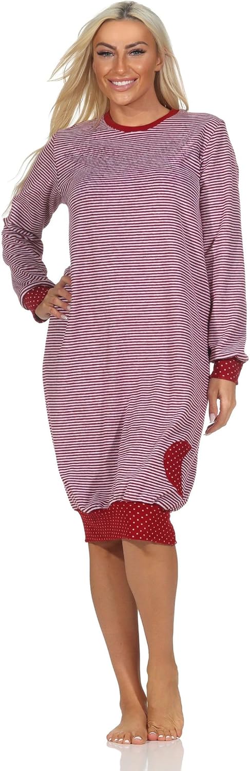 Normann Lange badstof pyjama voor dames, met manchetten met sterrenmotief, ook in grote maten, antraciet, 48-50