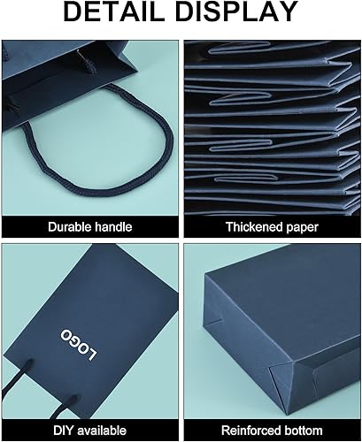Miniatura 6 de driew Paquete de 50 bolsas de regalo color azul marino, bolsas de regalo de papel azul marino con asa de algodón, 5 x 2 x 7.5 pulgadas, bolsas de