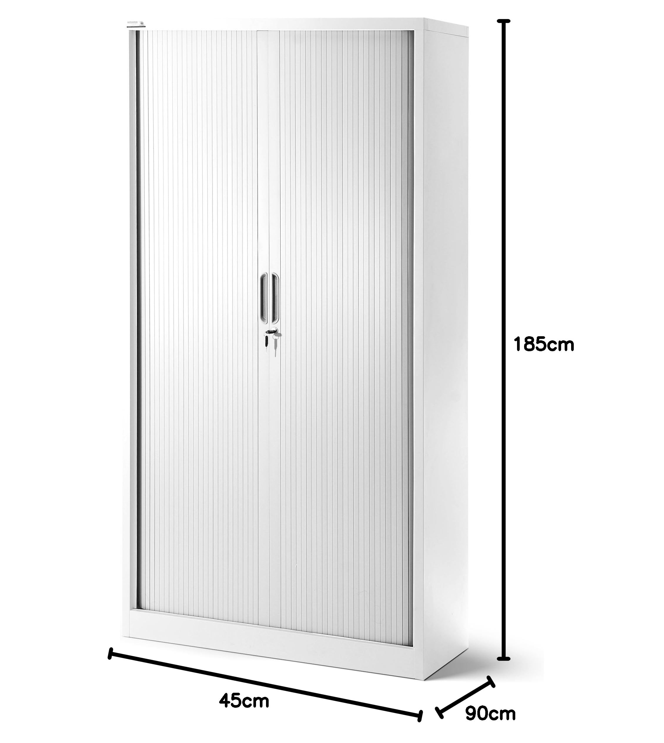 Jan Nowak Rollladenschrank Aktenschrank Büroschrank mit Rolltüren Metall Pulverbeschichtung 4 Einlegeböden 185 cm x 90 cm x 45 cm (Weiß)