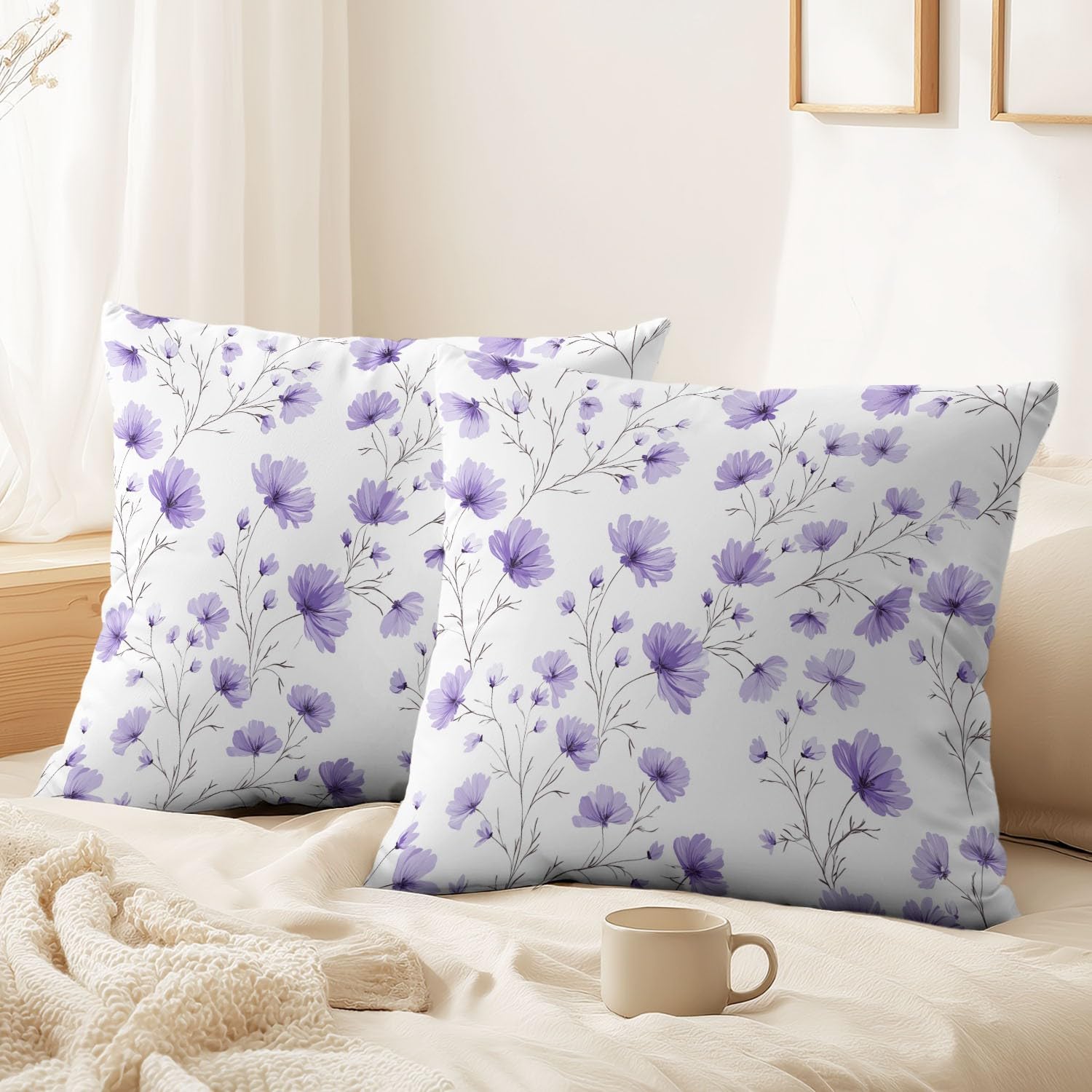 Coussin campagne française avec motif floral et feuillage vert 50x30