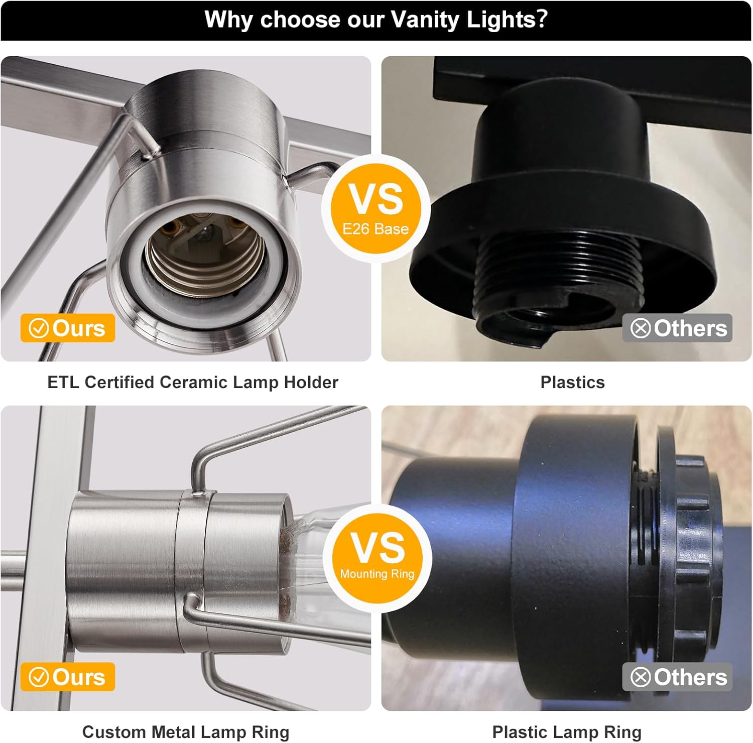 FonmYim Farmhouse Bathroom Vanity Light Fixtures Over Mirror, Brushed Nickel 4-Light Wall Sconce with Metal Cage, E26 Socket (Bulbs Not Included)