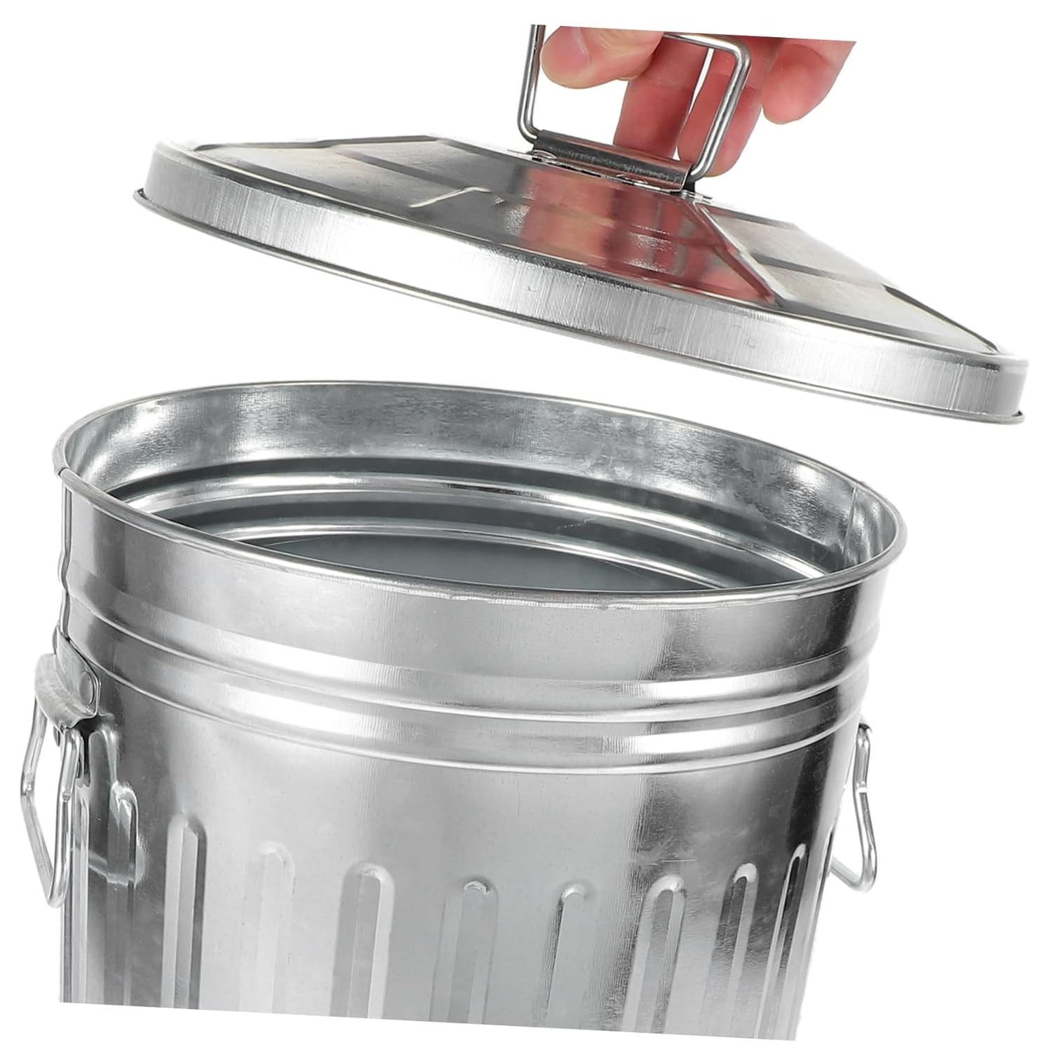 Round Garbage Container Bin with Lid Sturdy Lightweight Metal Trash Can for Bathroom Kitchen Outdoor Versatile Household Wastebasket Stylish Minimalist Design Practical Office Bin