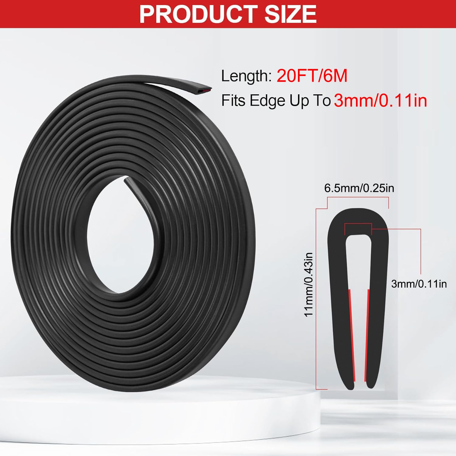 Joint Protection Bord de Tole 3mm x 6 Mètres Protection de Portiere Voiture Joint u Joint Voiture pour Portes de Voiture Plaques Métalliques Fenêtres (6M, 3mm)