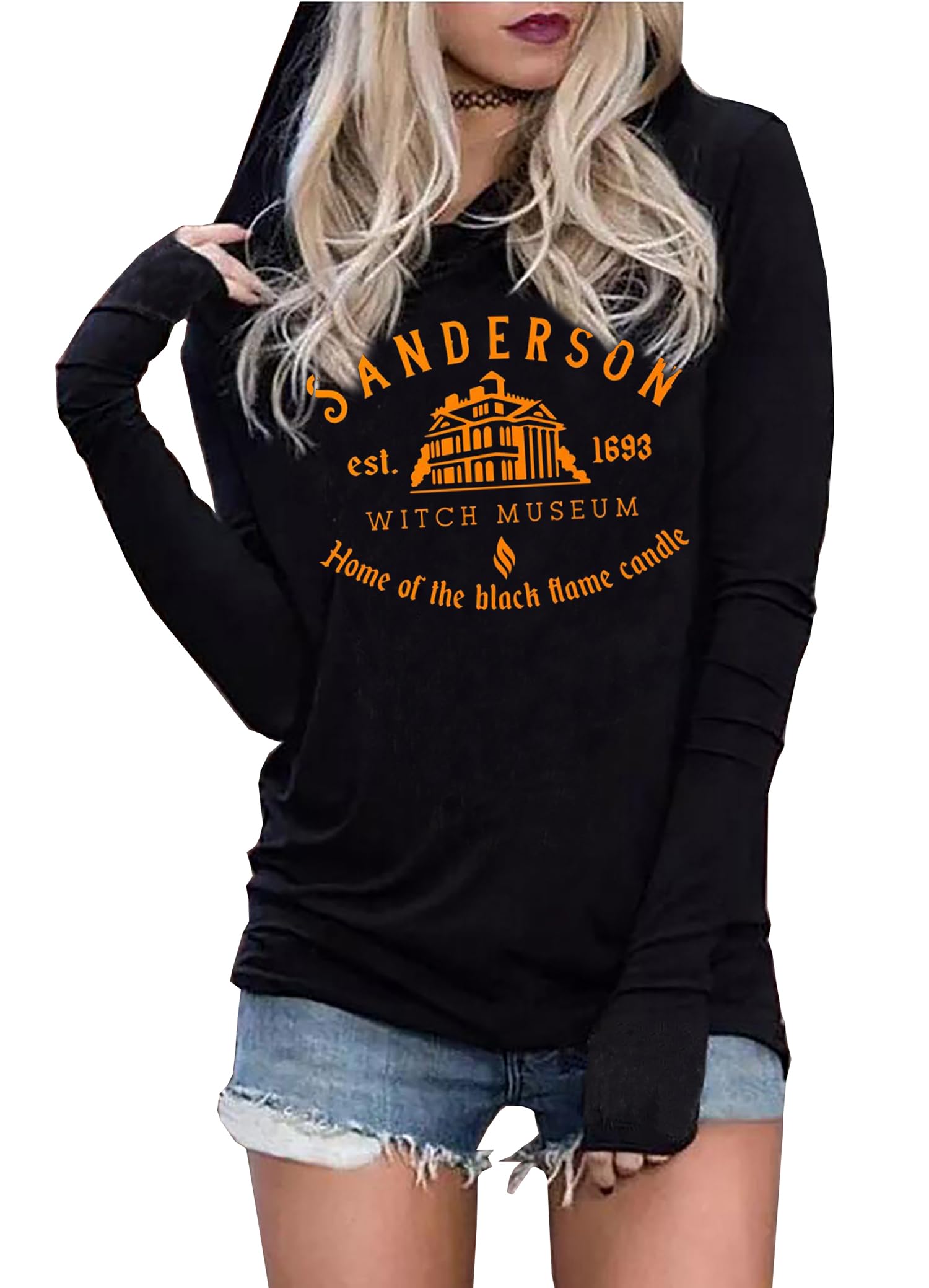 Susongeth Halloween Sanderson Sisters Fashion Hoodie Women Halloween Hocus Pocus Long Sleeve T-Shirt Lightweight Pullover Top