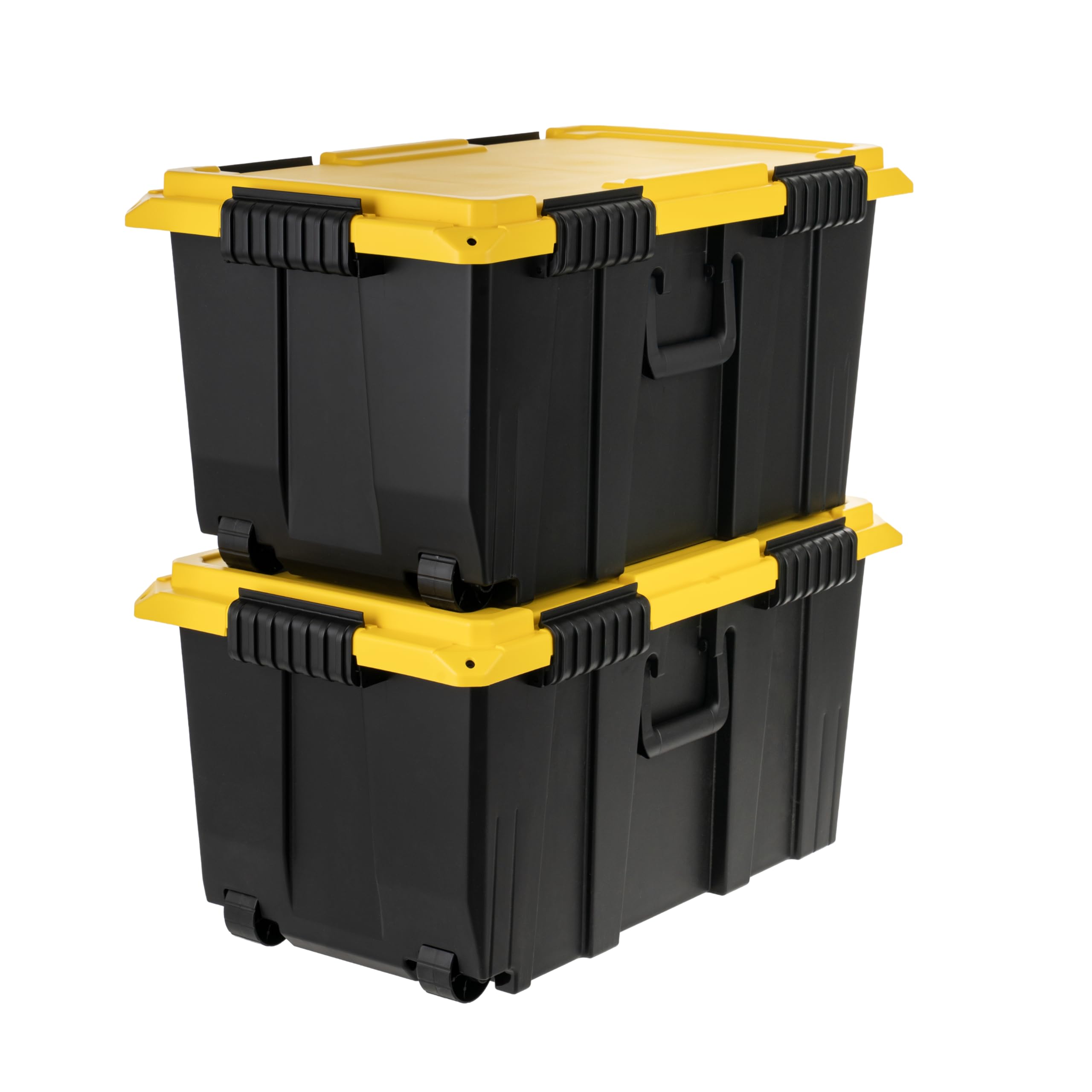 IRIS USA 2-Pack 22 Gal Footlocker Storage Trunk with Wheels, Black/Yellow
