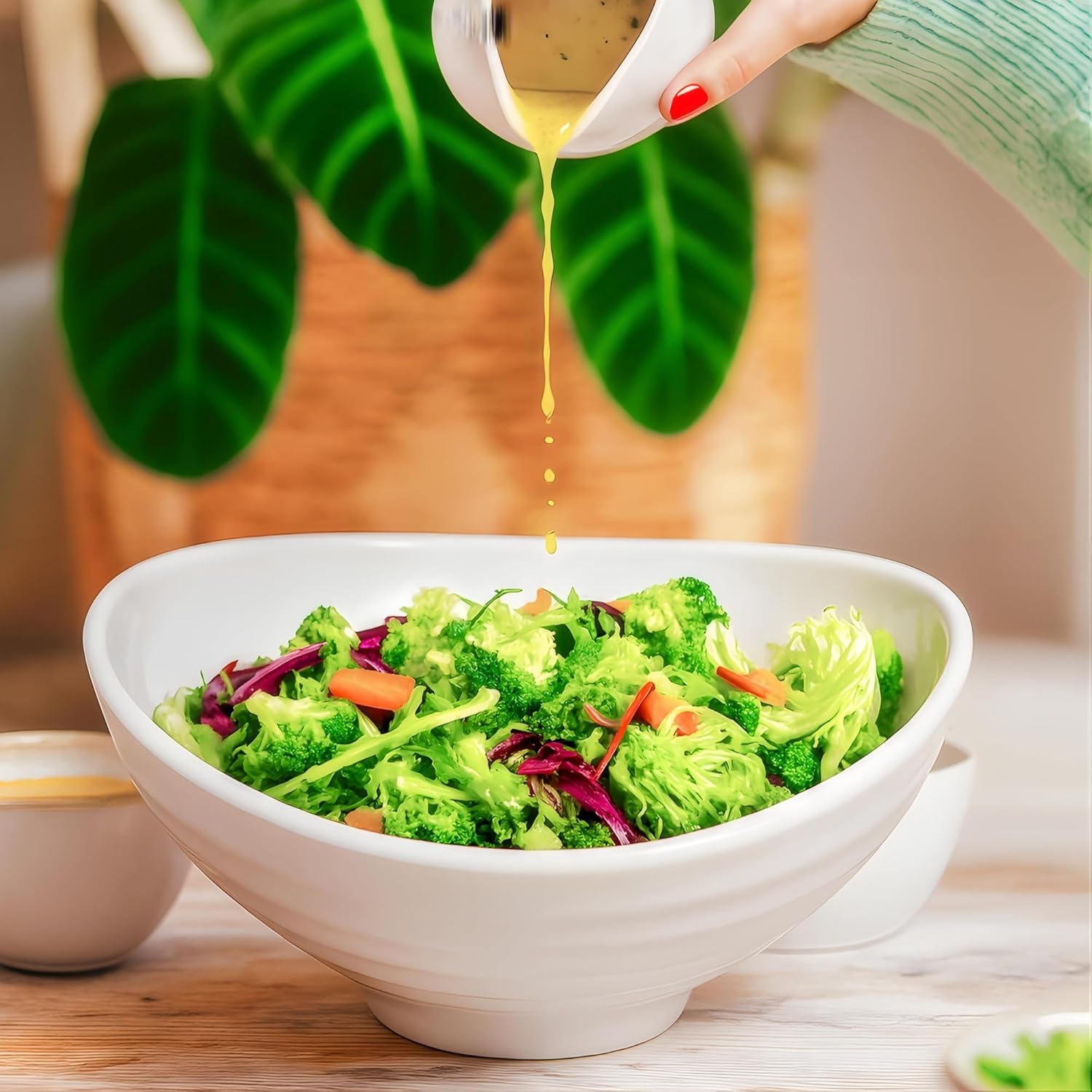 TP 10.5" Melamine Bowls Set of 2, Large 90 oz Serving Bowls for Soup, Salad, Pasta, Ramen, Durable Lightweight and Dishwasher Safe, White