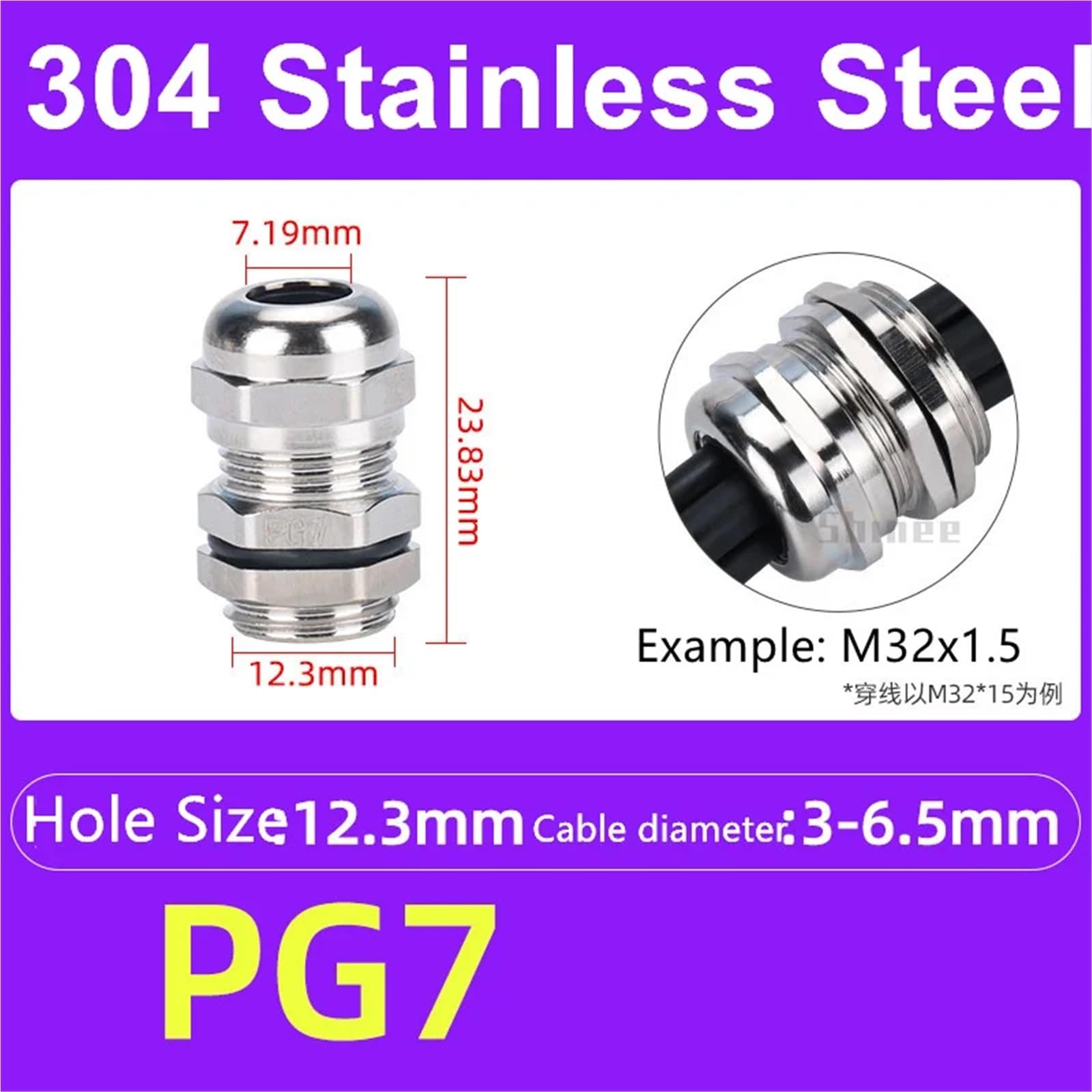 1 Stück wasserdichte Kabelverschraubung aus Edelstahl 304 IP68 PG7 PG9 M12 M16 Metallgelenk PG13.5 M20*1.5 Kabelbefestigung (PG7 fit 3-6,5mm)
