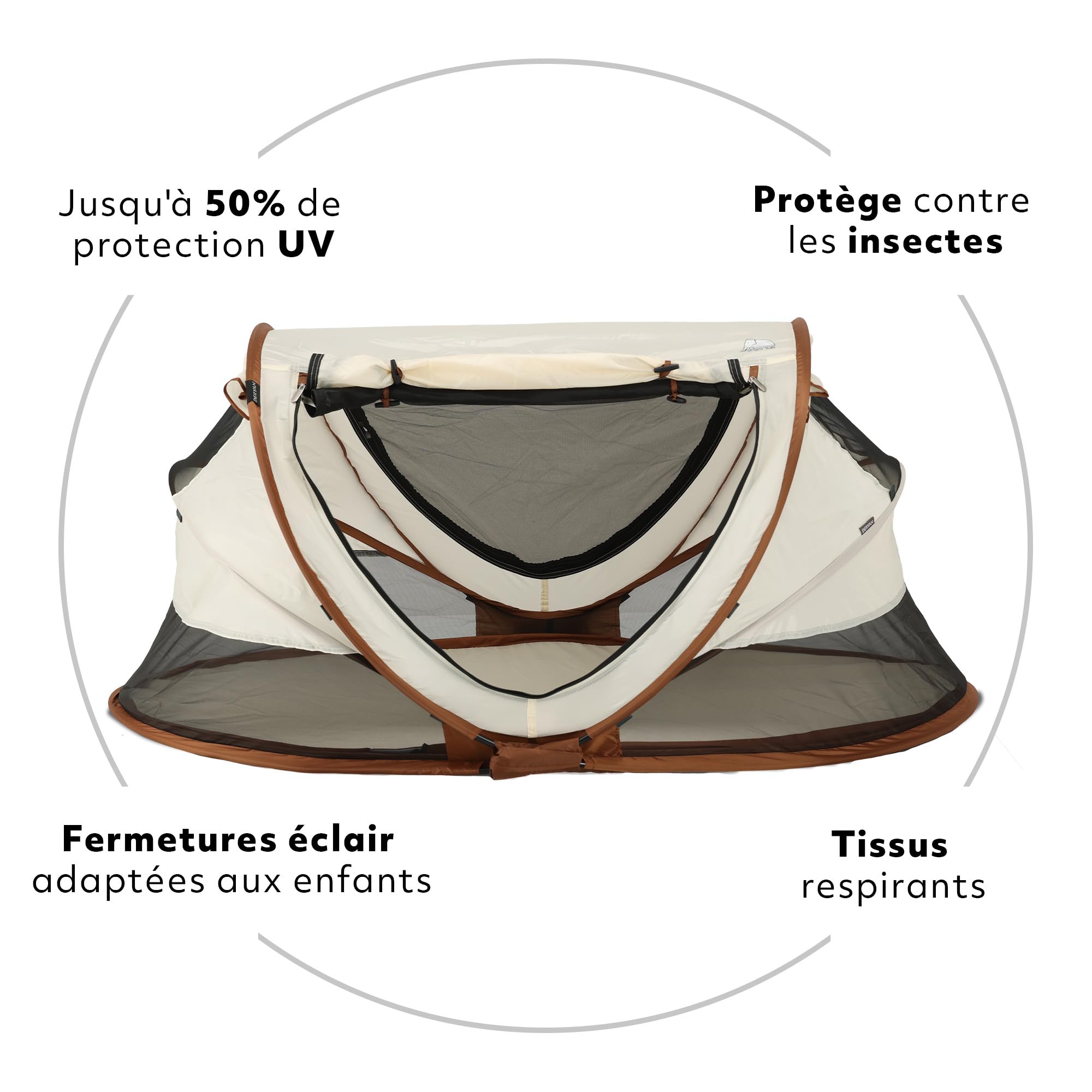 Deryan Lit de Voyage pour Petits Enfants avec Matelas, Lit bébé de la Naissance Jusqu’à 4,5 Ans, Pop Up Tente pour Bébé Montée en 2 Secondes, Moustiquaire & Sac de Voyage Inclus, Facile à Plier, Sable