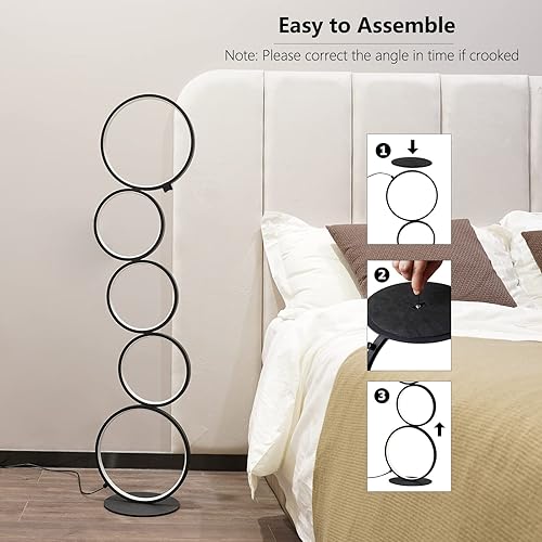 Miniatura 8 de NUÜR 43.3" Modern Floor Lamp, Ring Standing Lamp, Dimmable, Metallic Feel, Artistic Trendy Design, Energy-Saving, Touch Switch, Ideal for Home,
