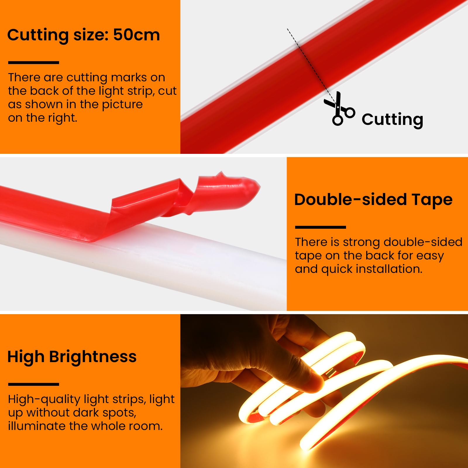 AC220-240V Dimmbar COB Neon LED Band 20M,Wasserdicht IP65 Warmweiß Neon LED Leuchtband Selbstklebend, 288LEDs/m Superhell FCOB Streifen(Schnitt alle 50cm) Flexible LED Strip für Weihnachten