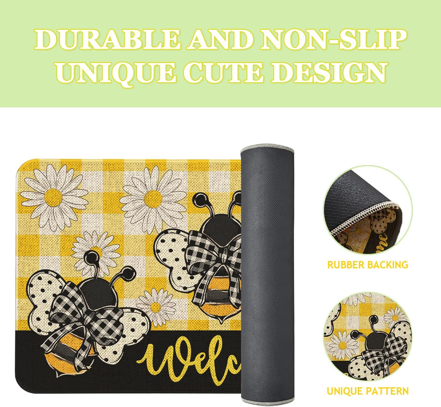 Spring Summer Welcome Doormat 30x17 Inch Floral Bee Door Mat for Indoor Outdoor Entrance Non-Slip Washable Floor Mats Spring Summer Home Decor Rugs