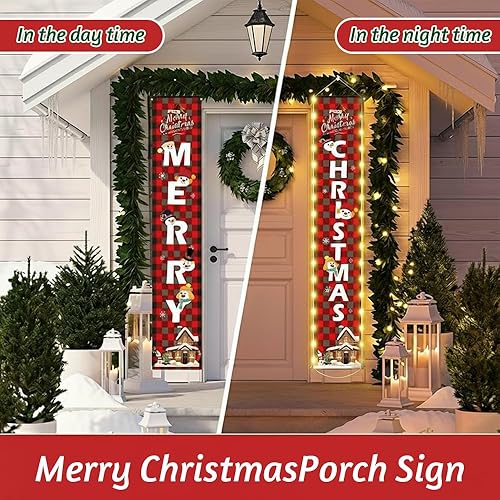 Miniatura 5 de YHW Decoraciones de Navidad al aire libre con cadena de luces para puerta de porche de Navidad, letrero de bienvenida para colgar decoración de