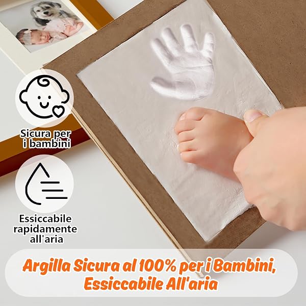 Kit Impronte Mani e Piedi Neonato, Argilla Sicura al 100% per Bambini, Cornice Ricordo in Legno Massello Potenziata per Nuove Mamme, Regalo per Baby Shower e Natale-Bianco - 3