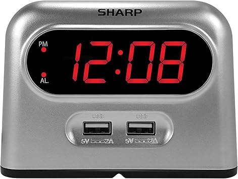 Amazon.com: Sharp Digital Alarm Clock with 2 Ultra Fast Charging USB ...