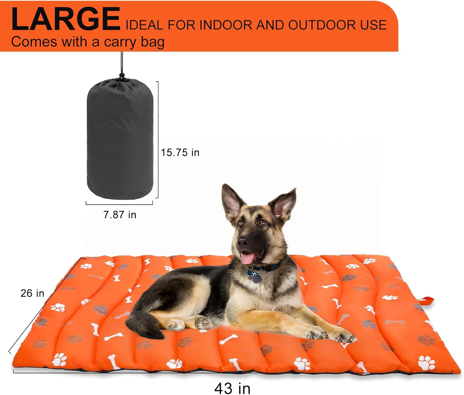 BINGPET Outdoor Travel Dog Bed for Large/Medium Dogs,Portable Waterproof Camping Mat with Carry Bag,Foldable Outside Bed,Machine Washable Indoor Pet Mat for Small,Medium and Large Dogs 26"x43"