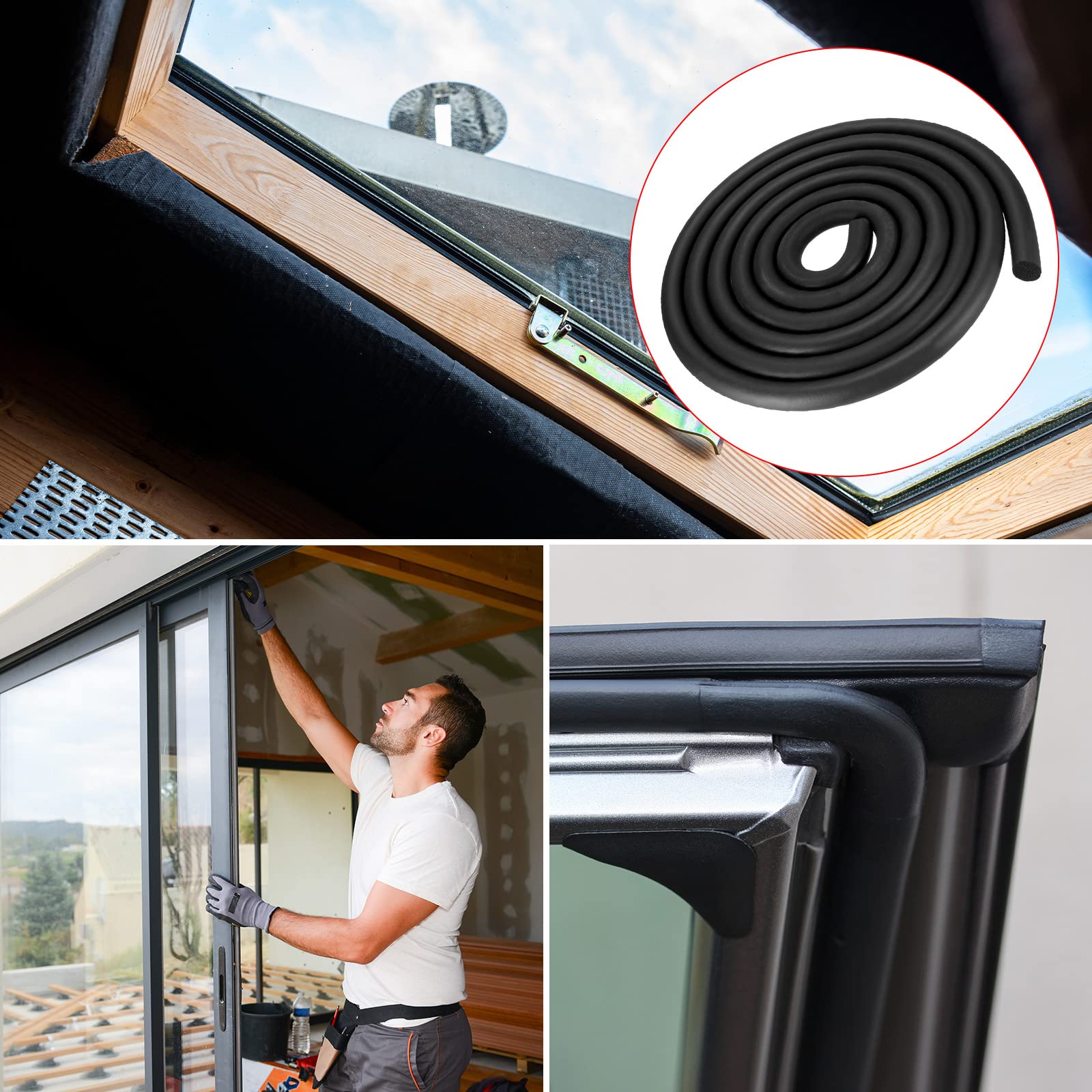 METALLIXITY Weather Stripping (18mmx9.8 Feet) 1Pcs, Foam Rubber Door Seal Strips - for Home Door Window Black - Image 3