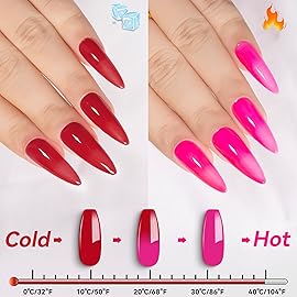 YTD Likomey Color Changing Gel Nail Polish,15ml Hot Pink To Red Mood Temperature Change Colors Ombre Thermal Salon Home Fall Winter Manicure UV Nail Varnish,WB11