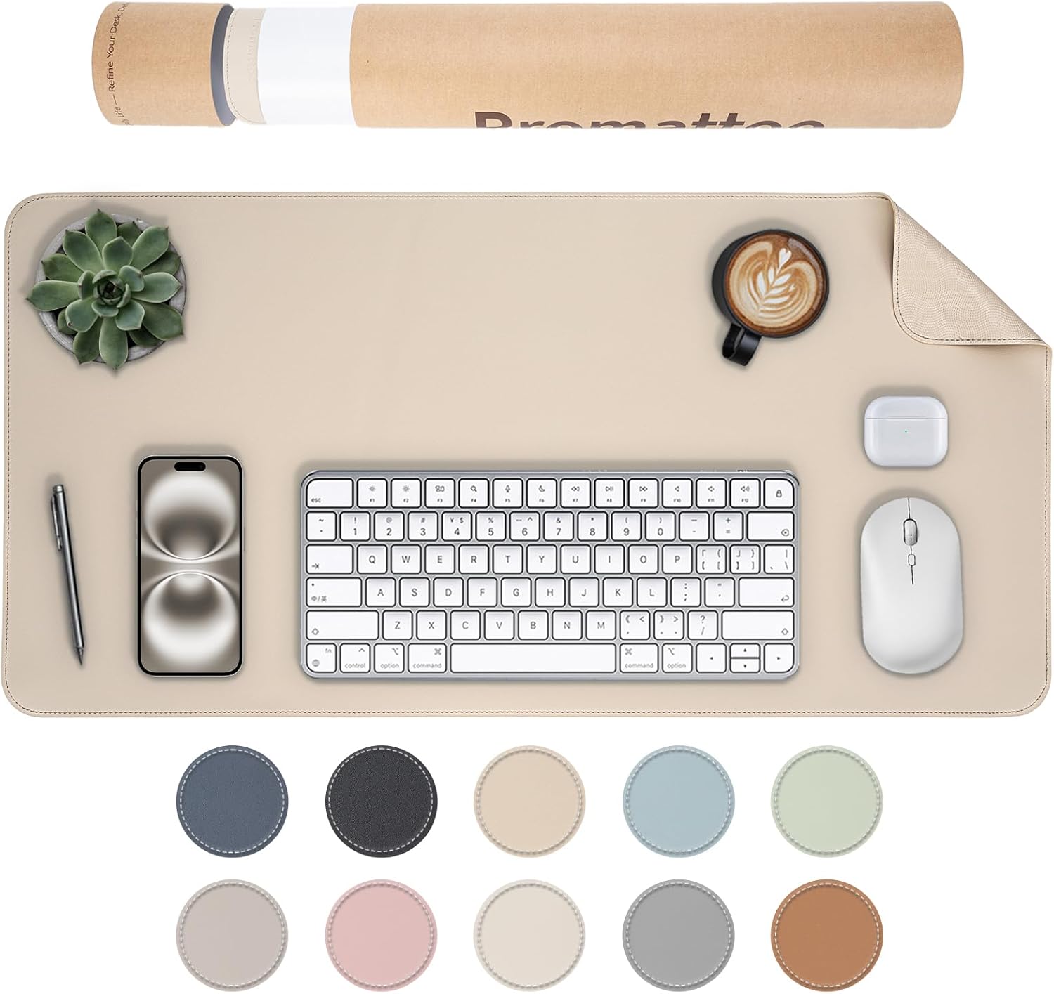 Oversized Non-Slip Desk Pad Protector with Premium Gift Box – Vegan Leather Waterproof Laptop Mat for Keyboard & Mouse, Grips Desk Firmly – Large Office Pad– Warm Beige
