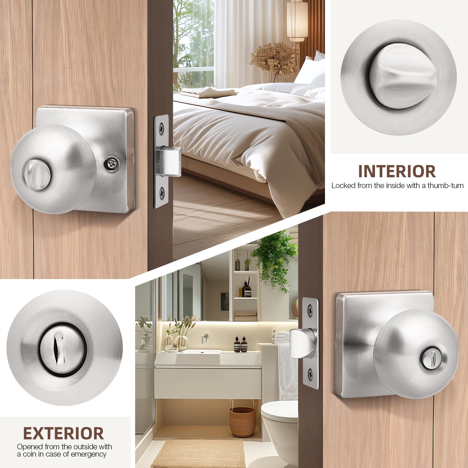 Brushed Nickel Privacy Door Knobs - Lockable & Secure -4