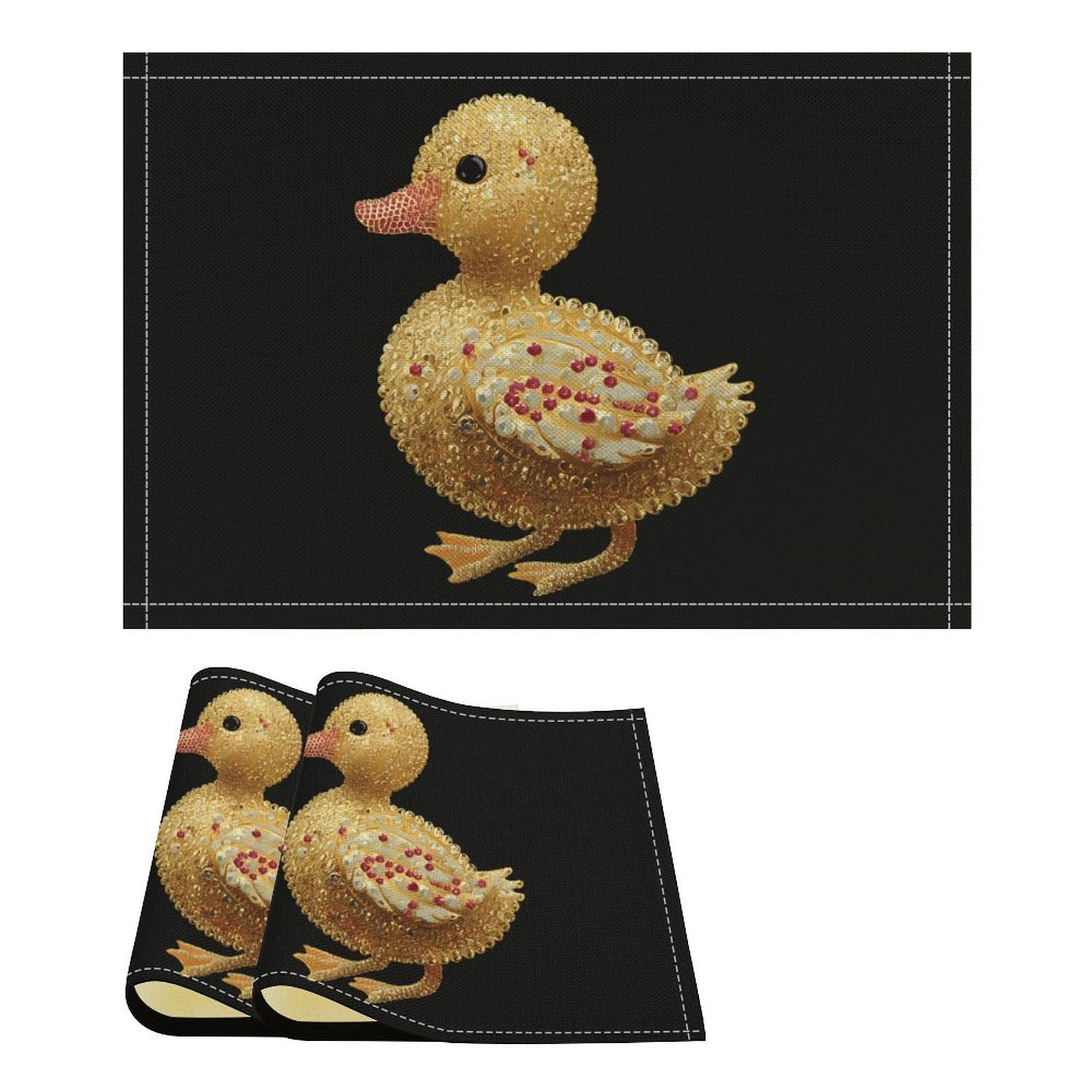 Rhinestone Cute Duck Funny Linen Placemats Heat Resistant Table Mats for Dining Kitchen 18 X 12 Inch
