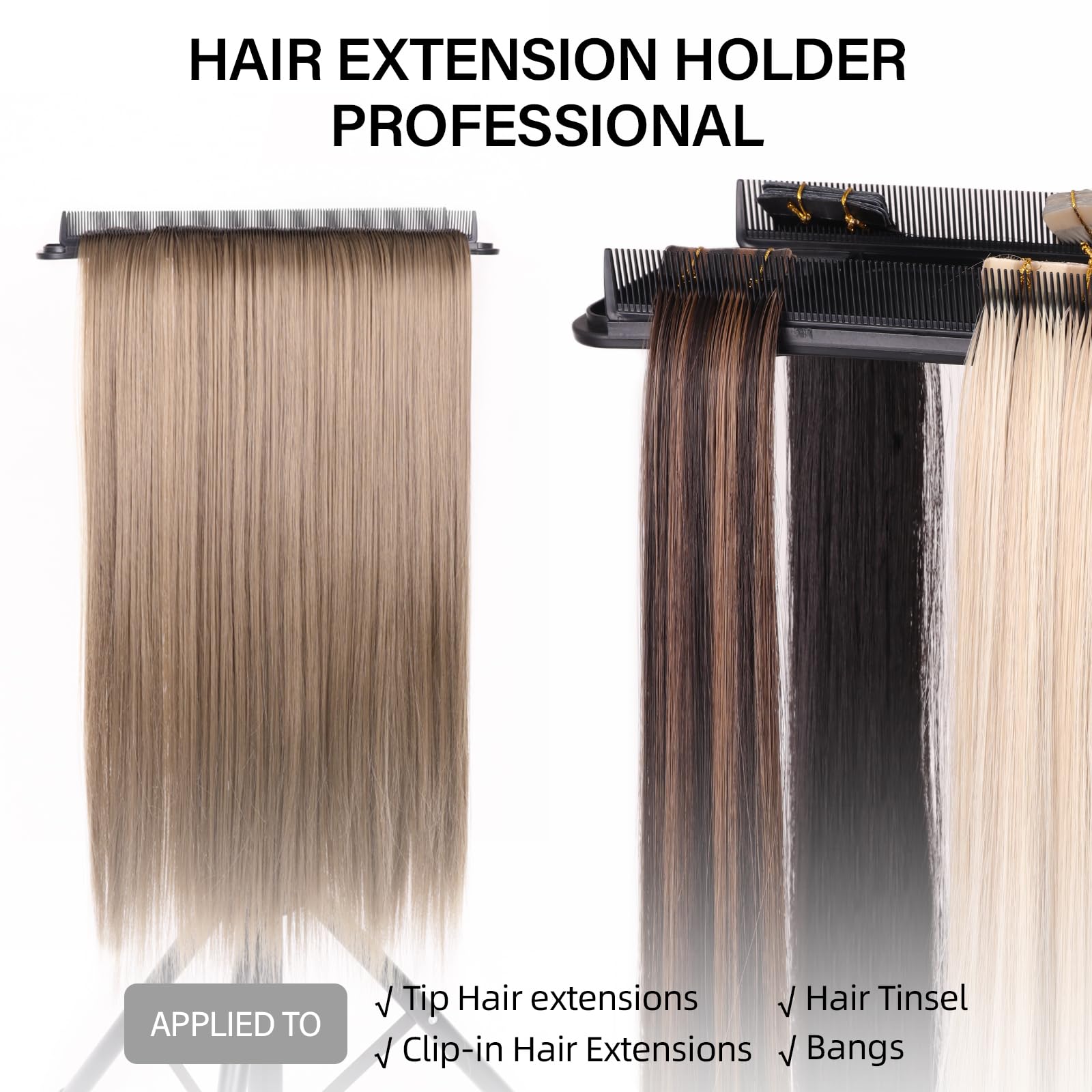 AliLeader Plateau à outils d'extension de cheveux avec 2 peignes à cheveux pour support de perruque, support d'extension de cheveux pour coiffer les cheveux pour le lavage, la coloration et le séchage