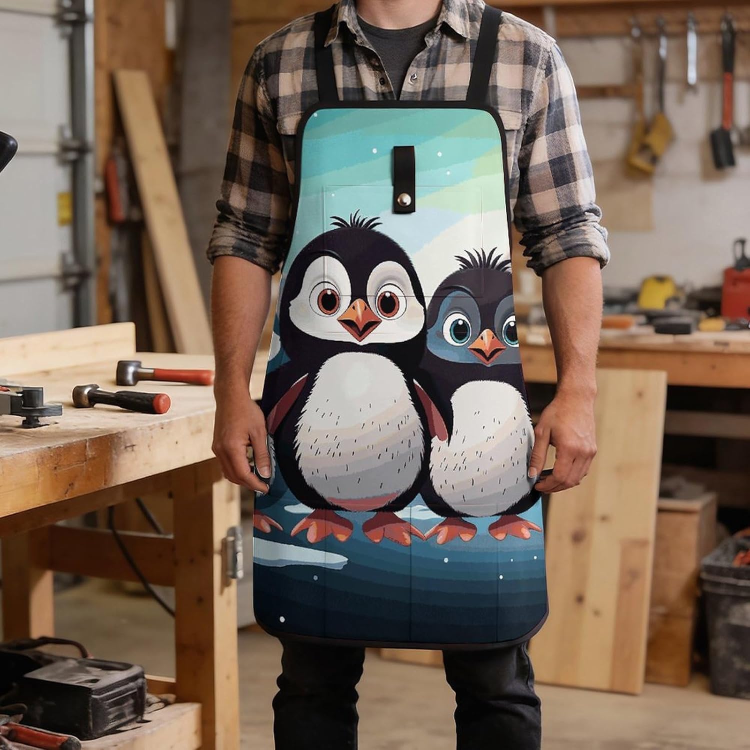 Five Cute Penguins Tool Apron for Men Women Fully-Adjustable Work Apron with 8 Tool Pockets Heavy Duty Workshop Bib Aprons for Carpenter Woodworker Blacksmith Welder Cobbler Butcher image 5