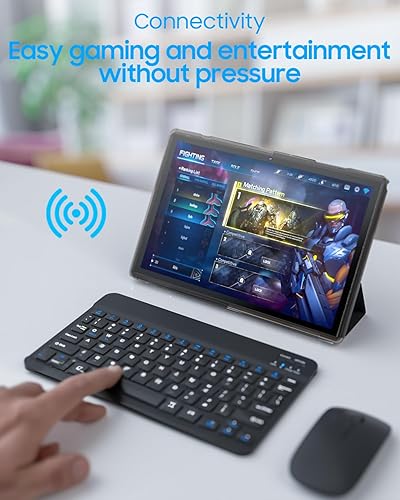 Vista 3 de Tablet ATOZEE 2 en 1 Android 14 con teclado de 10 pulgadas, incluye ratón, lápiz capacitivo y estuche, 6000mAh, 6GB RAM, 32GB ROM, 1024GB