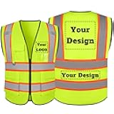 evershare Safety Vest Customize Logo with 5 Pockets & Zipper Reflective High Visibility Vest Class 2 Outdoor Workwear