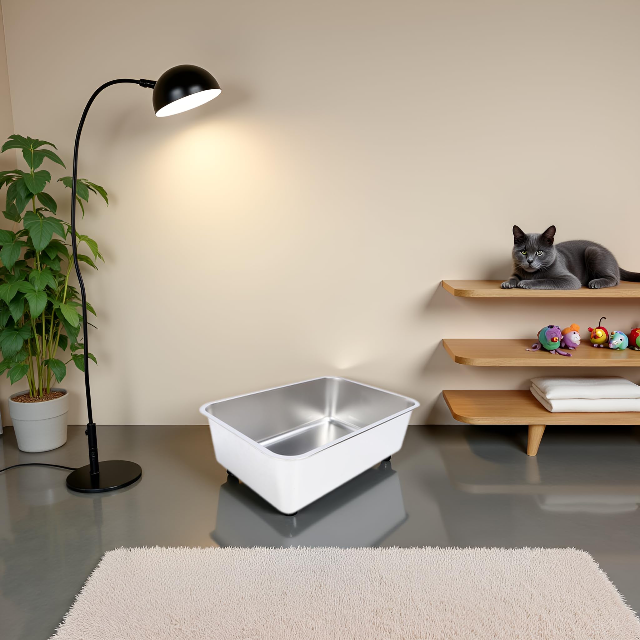 Lettiera per gatti in acciaio inossidabile grande, anti-ossidazione e design neutro al profumo, esterno semplice da mantenere e non adesivo per gatti/gatti/diversi (50 x 35 x 10 cm)