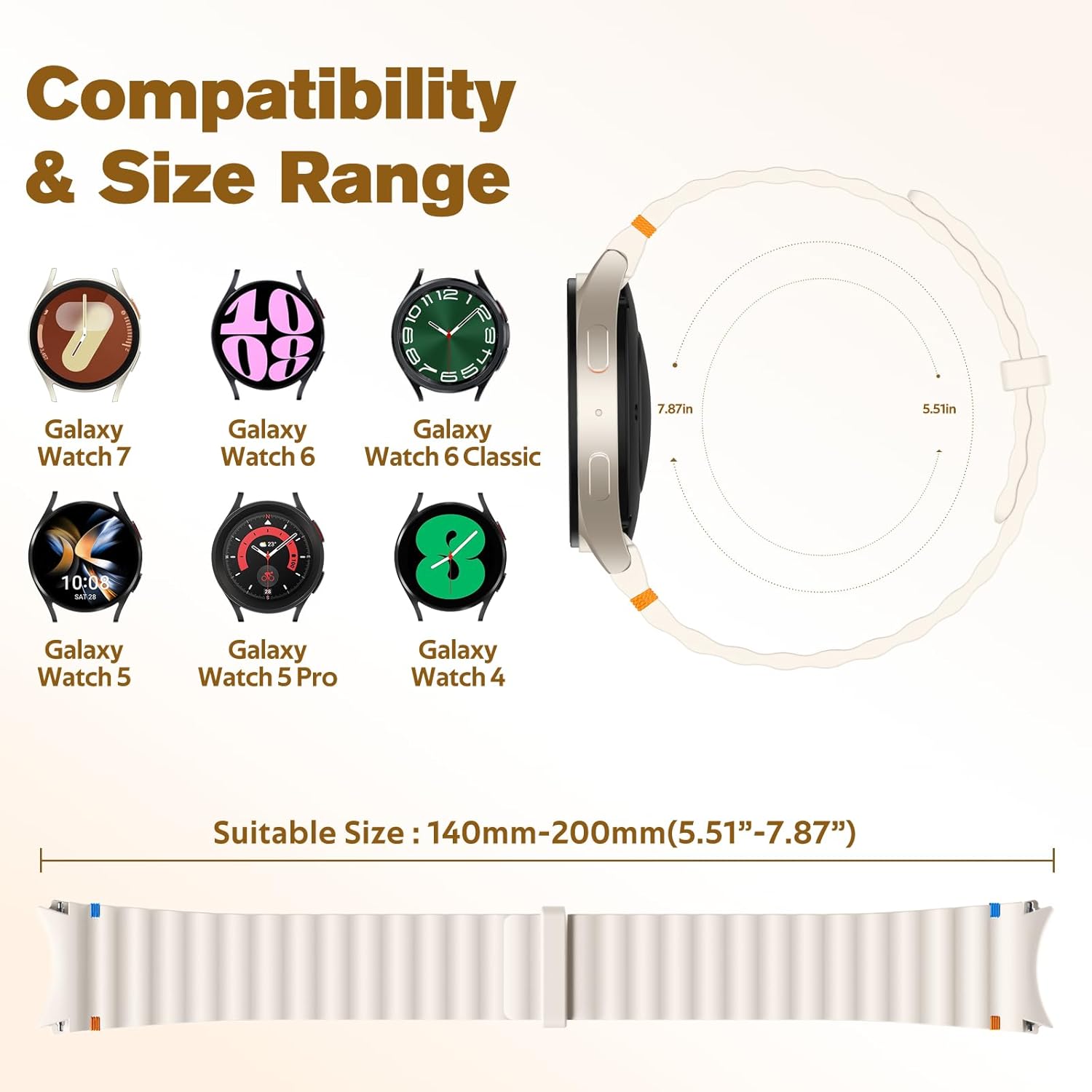 Adorve Magnetic Bands Compatible with Galaxy Watch 7 Band 6/5/4 (40mm 44mm), Galaxy Watch 6/4 Classic, Watch 5 Pro, 20mm No Gap Silicone Sport Loop Strap Wristband for Samsung Watch Bands Women Men - Image 5