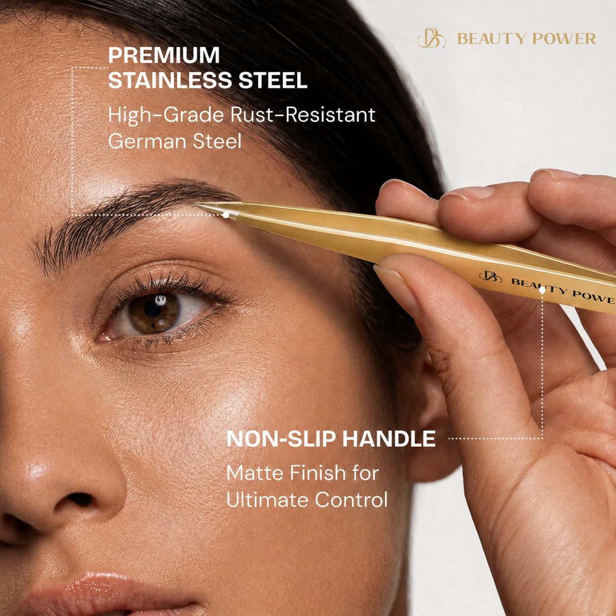 Beauty Power Precision Pointed Tweezers, Ingrown Hair & Eyebrow, Gold