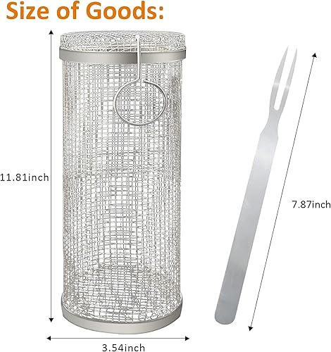 Miniatura 5 de Cesta rodante para parrilla, accesorios de barbacoa de acero inoxidable para parrilla al aire libre, cesta de parrilla de verduras, tubo de red