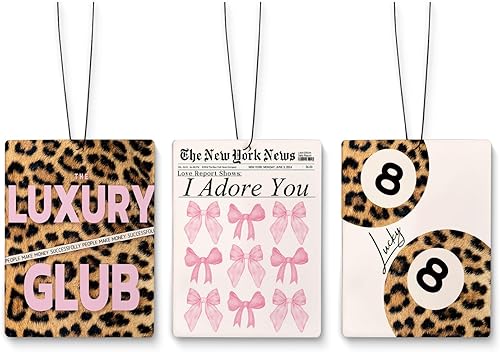 Miniatura 11 de Ambientador Rosa Femenino de Guepardo para Automóvil, Moderno Retro Leopardo Lucky 8 Ball Ambientador Colgante 3 Piezas para Coches, Armario, Cajón,