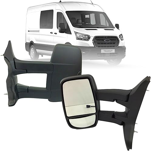 Espejo lateral izquierdo de repuesto para el conductor, espejo eléctrico de brazo largo y calentado sin indicador compatible con Ford Transit 150