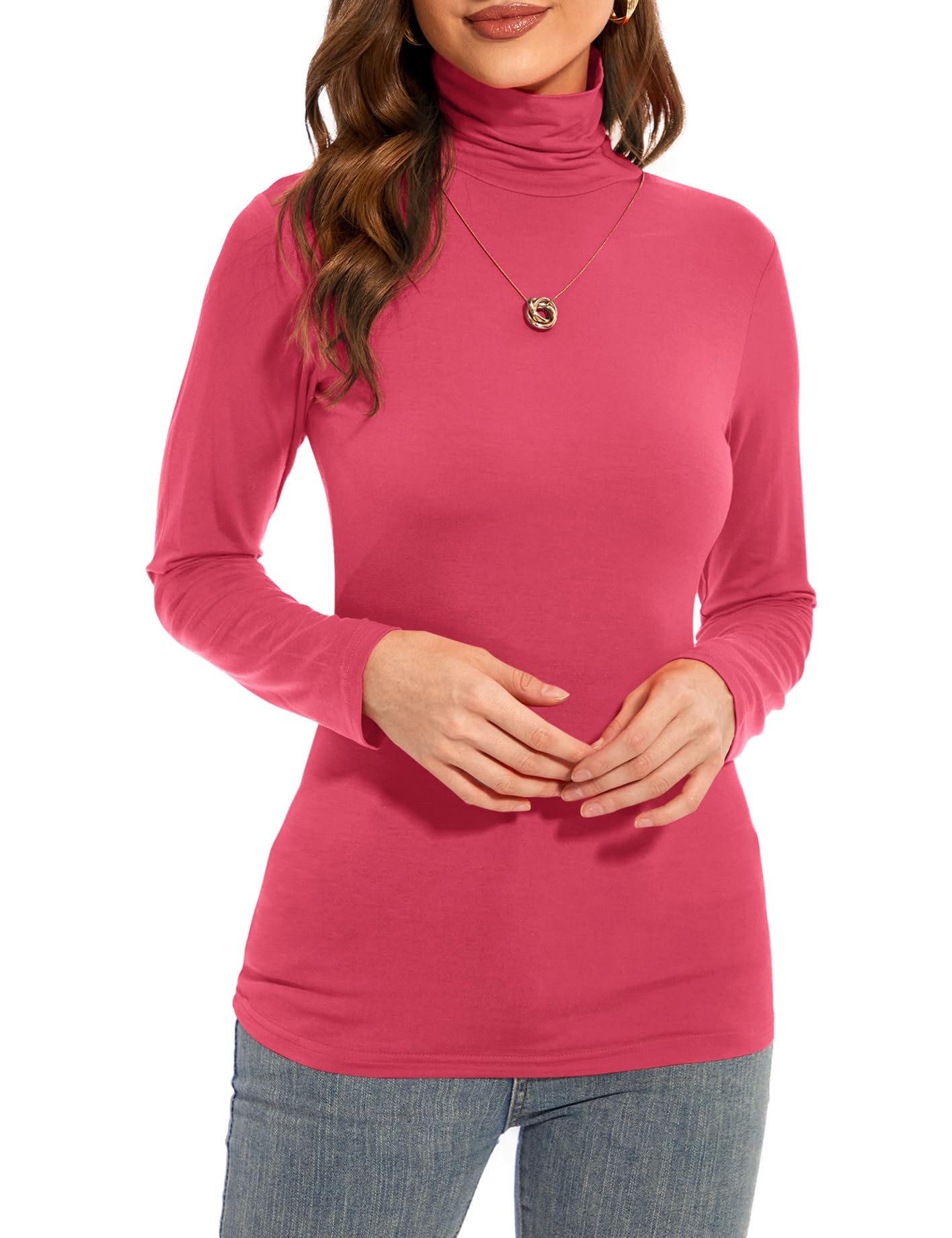 Womens Long Sleeve Turtleneck T-Shirts Casual Lightweight Slim Fit Cozy Base Layer Top