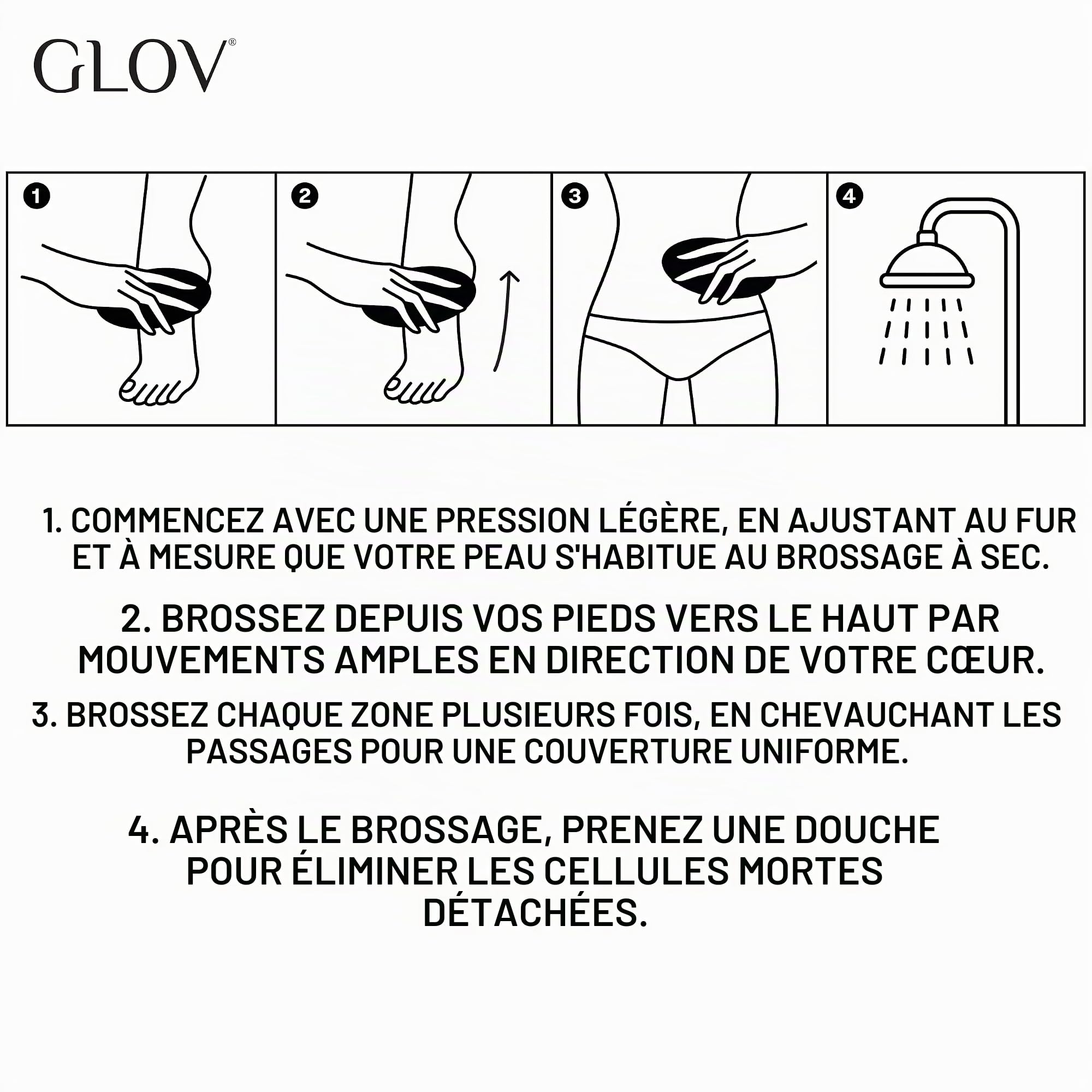 Glov Brosse À Sec Corps Anti Cellulite À Poils Naturels pour Drainage Lymphatique et Exfoliation Peau Morte Soin Quotidien Énergie et Bien-être, sèche, brossage doux